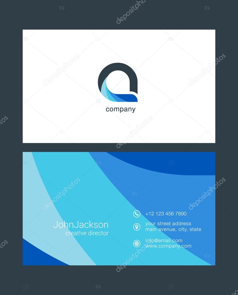 Colorful business card template, with logo letter and contact details