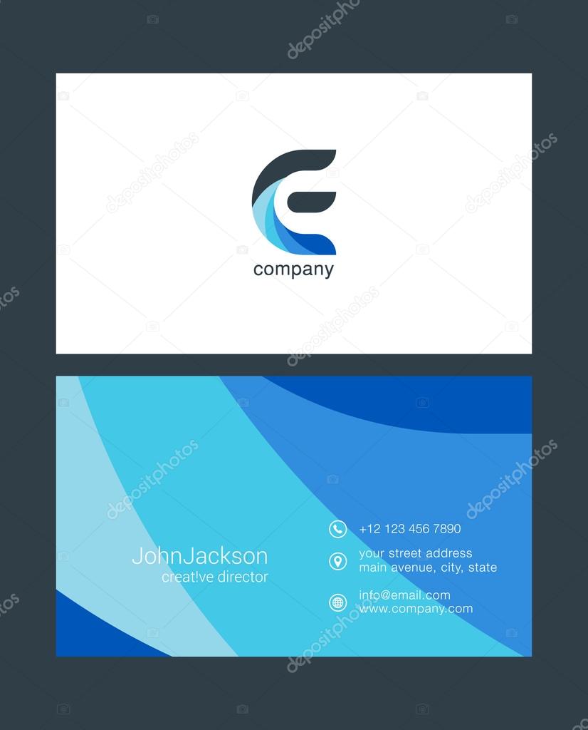 Colorful business card template, with logo letter and contact details