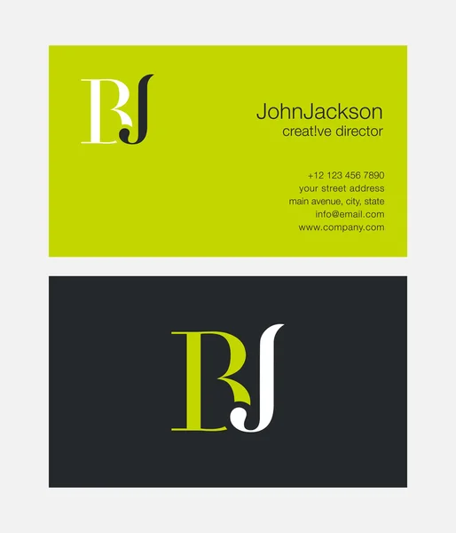 BJ Letters Logo Business Cards — Stock Vector