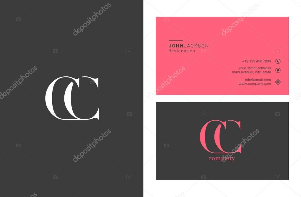 CC Joint Letters Logo with Business Cards Template Vector