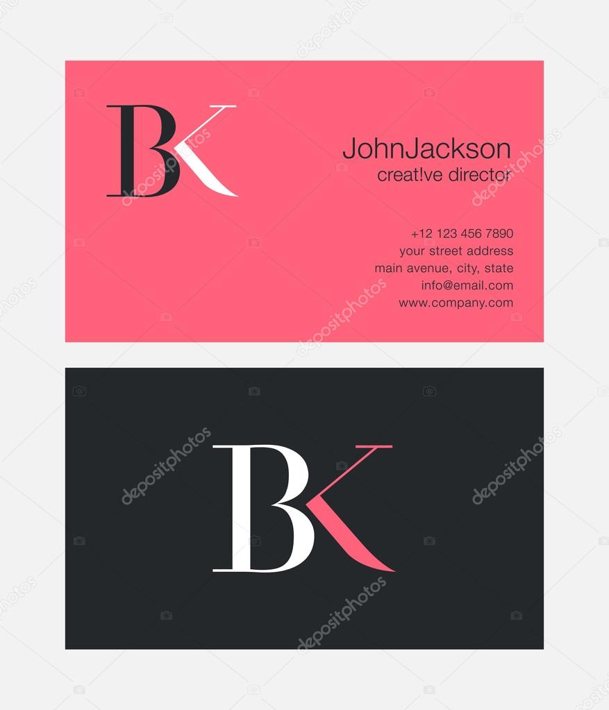 BK Joint Letters Logo with Business Cards Template Vector