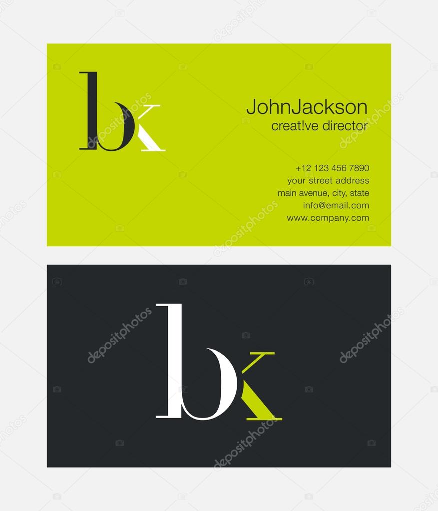BK Joint Letters Logo with Business Cards Template Vector