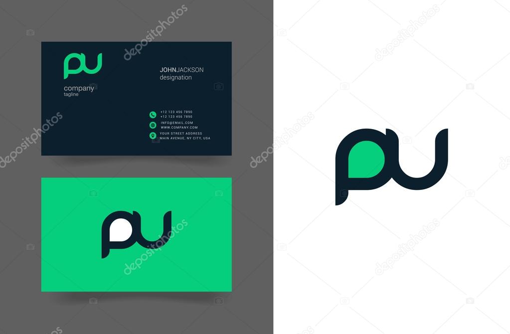 PU Joint Letters Logo with Business Cards Template Vector