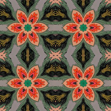 Çiçeklerle kusursuz desen, doğu tarzında çiçek süsü, vektör illüstrasyonu.