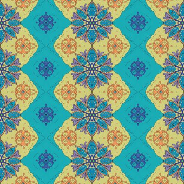 Dekoratif elementlerle kusursuz desen, vektör illüstrasyonu