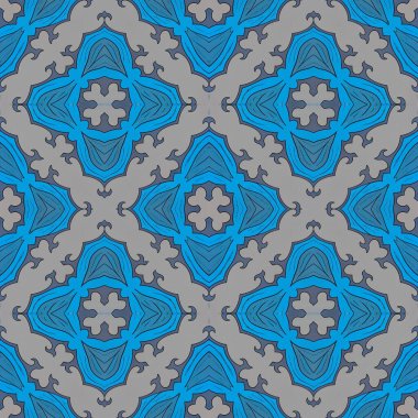 Mavi ve gri süslemeli soyut, pürüzsüz desen