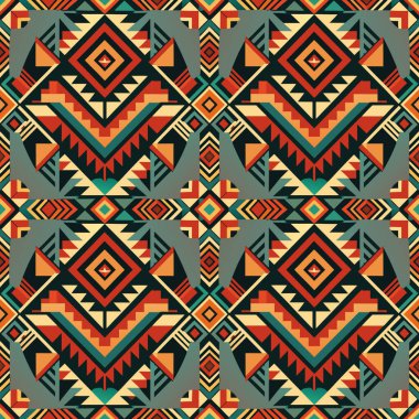 Etnik boho kusursuz desen. Soyut geometrik tekrarlayan arkaplan. arka plan tekrarlanıyor. Kumaş tasarımı, duvar kağıdı.