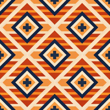 Turuncu ve mavi renklerde kusursuz geometrik desen.