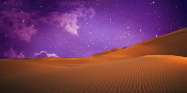 Çöl manzarası. Yıldızlı gece gökyüzü