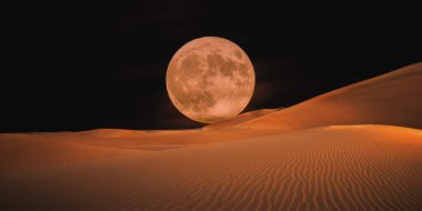 Ay gece çöle, ay ışığına