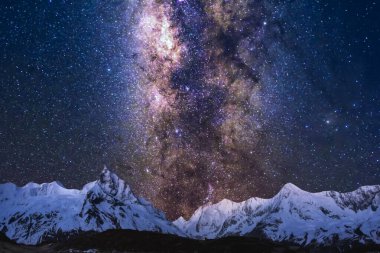 Arkasında yıldızlar ve galaksiler olan güzel Samanyolu Galaksisi