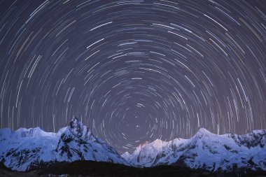 Karlı dağ zirveleri geceleyin