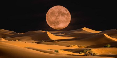 Gece gökyüzündeki ay, 3 boyutlu görüntüleme. dijital sanat.