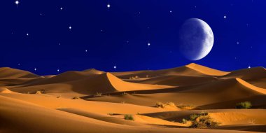 Gökyüzünde ay olan çöl