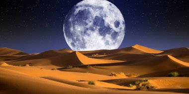 Gökteki ay ve yıldızlar, Nasa tarafından desteklenen bu görüntünün elementleri.