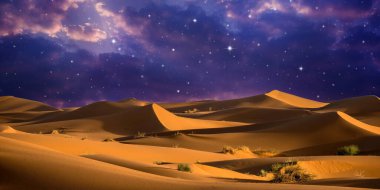 Çölde samanyolu ile gece manzarası