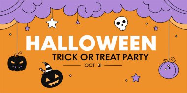 Celebrate Halloween with a fun trick or treat party! Spooky pumpkins, cute skulls and stars for a festive October 31st.