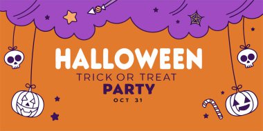 Spooky and fun Halloween party invitation for a festive celebration this October 31st with pumpkins and skulls.