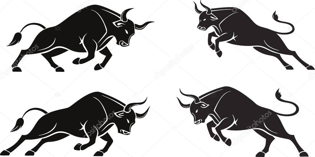 Powerful bull designs convey strength and determination. Versatile for logos, branding, or symbolizing market trends.