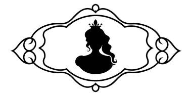 Taçlı bir kraliçenin zamansız silueti karmaşık bir vintage filigran içinde, sofistike markalaşma için lüks, zarafet ve kraliyet cazibesini çağrıştırıyor..