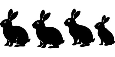 Paskalya tavşanlarının büyüleyici siyah siluetleri bahar tasarımları, hayvan ikonları ve bayram kutlamaları için mükemmel..