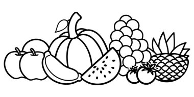 Canlı taze meyve ve sebze koleksiyonu, sağlıklı beslenme temaları, mevsimsel promosyonlar ve eğitim içeriği için mükemmel..