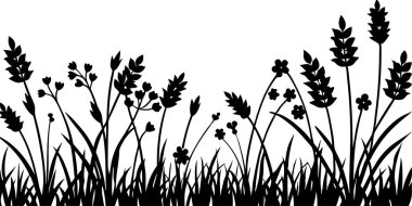 Beyaz üzerinde izole edilmiş çim siluetlerinin vektör çizimi