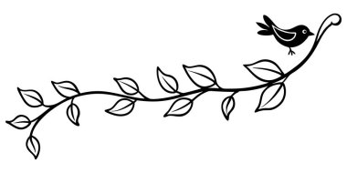 Yaprak dalında narin bir kuş. Davetiyeler için minimalist cazibe, markalaşma, ve tatlı kaprisli doğadan esinlenilmiş sanat eserleri.