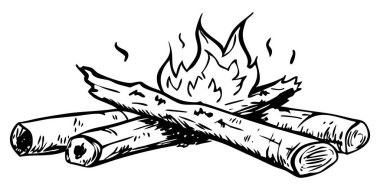 Tasarımlarınızı el çizimi bir kamp ateşi illüstrasyonuyla ateşleyin, her projeye sıcaklık ve macera katmak için mükemmeldir..