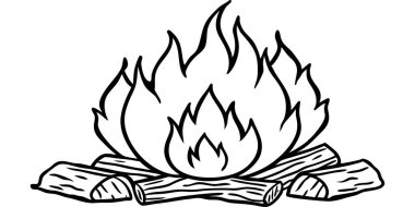 Sıcaklık ve macera saçan büyüleyici bir kamp ateşi çizimi. Kamp, doğa ya da açık hava yaşam tarzı temaları için ideal.