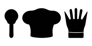 Aşçılık ustalığını, profesyonel aletleri ve mutfak güvenliğini temsil eden temel mutfak sembolleri. Yemek işleri ve şefler için mükemmel..