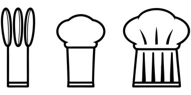 Aşçı şapkalarını ve çırpıcıyı temsil eden profesyonel yemek ikonları. Restoran markalaşması, yemek tarifi blogları ya da yemek programı grafikleri için mükemmel..