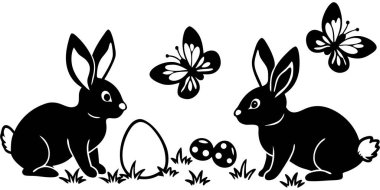 Baharı büyüleyici tavşanlar, kelebekler ve yumurtalarla kutlayın. Paskalya kutlamaları ve şenlikli dekorasyon için mükemmel..