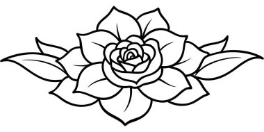Yapraklı gevrek gül ana hatları, zarif ve basit botanik tasarımı. Dövmeler, çizimler ve çiçek projeleri için harika..