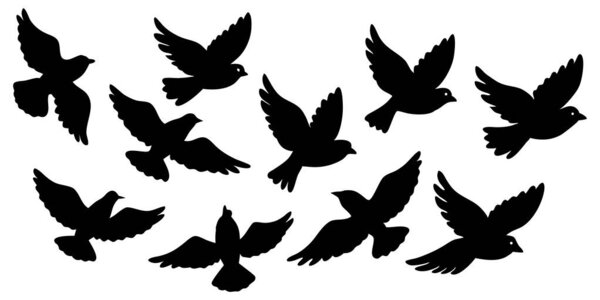 Silhouette of doves in flight symbolizes peace, freedom, and new beginnings. Perfect for wedding designs and spiritual themes.