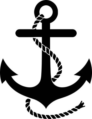 Halat detaylarıyla donanma çapa tasarımı. Denizcilik temaları, denizcilik tasarımları ve kıyı projeleri için ideal. Klasik grafik.