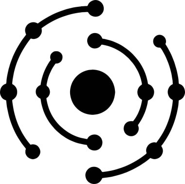 Parlak atom çizimi bilim, teknoloji ve yenilik taşır. Modern projeler, web siteleri ve sunumlar için ideal.