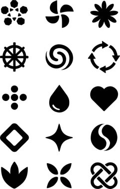 Çeşitli tasarım projeleri için çok yönlü simge ayarlandı. Yaratıcı uygulamalar için minimalist şekiller, semboller ve grafik elementler.