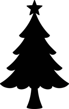 Yıldızlı güzel bir Noel ağacı silueti. Tatil tasarımları için ideal, her projeye şenlik neşesi eklemek.