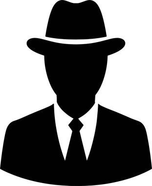 Fötr şapkalı ve takım elbiseli bir adamın klasik silueti. Retro tasarımlar, gizemli temalar ya da gelişmiş markalaşma için mükemmel..