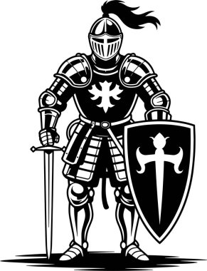 İkonik ortaçağ şövalyesi illüstrasyonu, güçlü bir sembol arayan tarihsel veya fantezi projeleri için mükemmel güç ve cesareti simgeler..