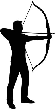 Odaklanmış okçu silueti, yay çiziyor, zarafeti, yeteneği, spor ve rekabetteki kararlılığı somutlaştırıyor..