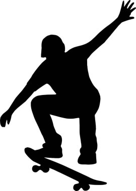 Bir kaykaycının canlandırıcı silueti havada dinamik hareketi ve gençlik enerjisini ekstrem spor temaları için yakalar.