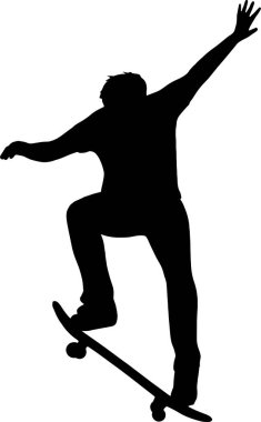 Bu dinamik siluetle kaykayın neşesini yakalayın. Enerji, özgürlük ve şehir gençlik kültürü için mükemmel..