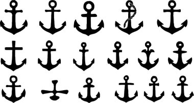 Çeşitli tasarım projeleri için çok yönlü çapa simgeleri ve modern iletişim sembolleri seti