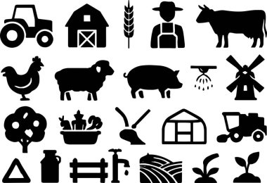 Tarım ve kırsal yaşamı temsil eden ikon ve sembollerin toplanması