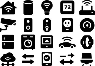 Modern akıllı ev koleksiyonu ve bağlı yaşam için teknoloji simgeleri