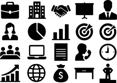 Kurumsal kullanım için modern iş simgeleri seti, finans, takım çalışması ve teknoloji