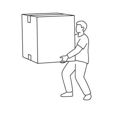 Adam minimalist ayarlarda taşınmak ya da teslim etmek için büyük boş karton kutu taşıyor