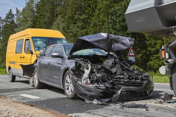 Července 2020 Cena Lotyšsko Poškozené Automobily Dálnici Místě Nehody Důvodu — Stock fotografie